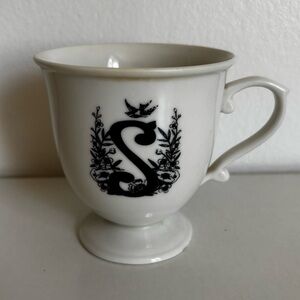Anthropologie Initial “S” bird mug cup